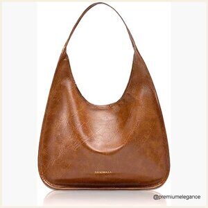 Spacious Faux Leather Hobo Shoulder Bag Tote for Work Commute Daily Use
